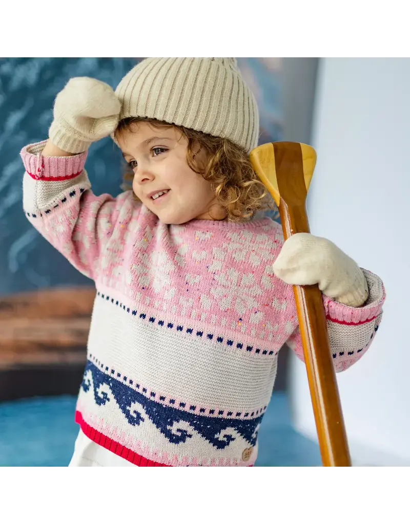 Souris Mini Pink/Navy Patterned Toddler Knit Sweater