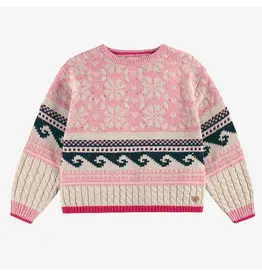 Souris Mini Pink/Navy Patterned Knit Sweater