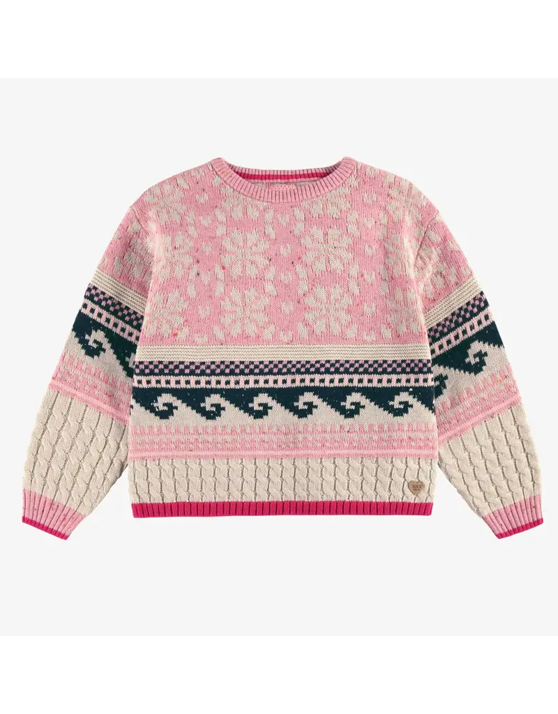 Souris Mini Pink/Navy Patterned Knit Sweater