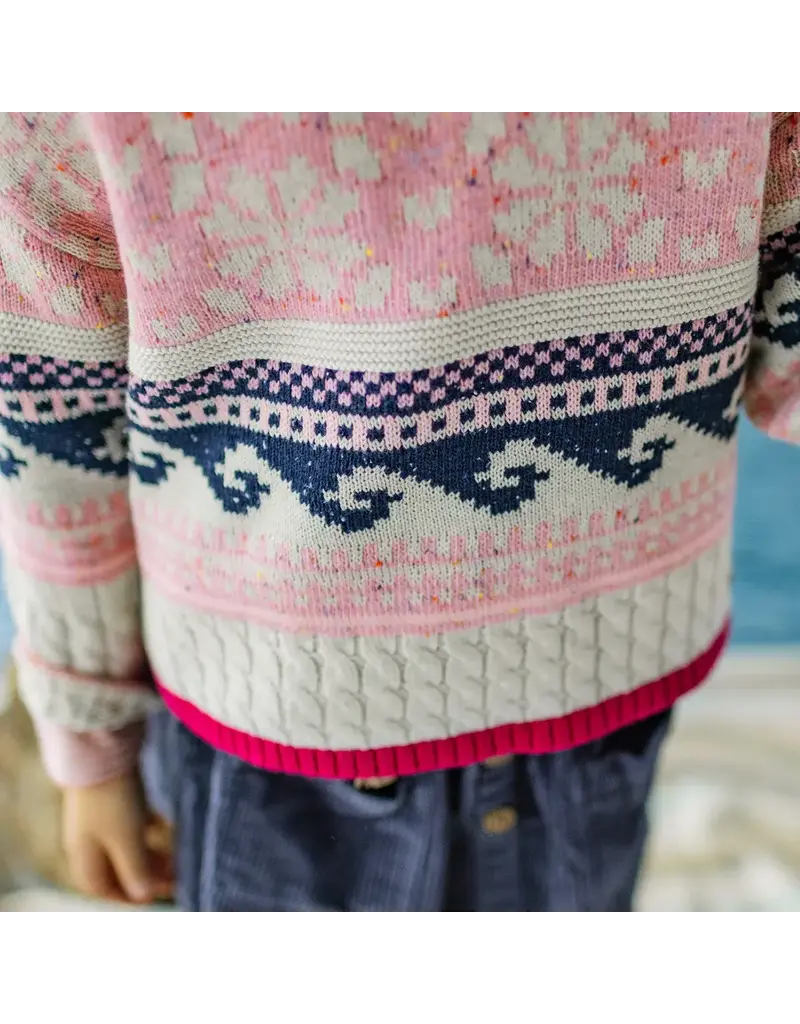 Souris Mini Pink/Navy Patterned Knit Sweater