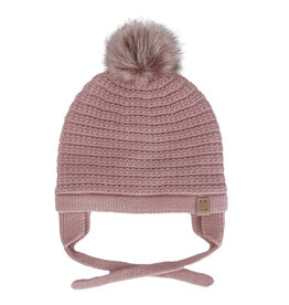 Rose Dust Pom Pom Knit Hat w/Ear Flaps