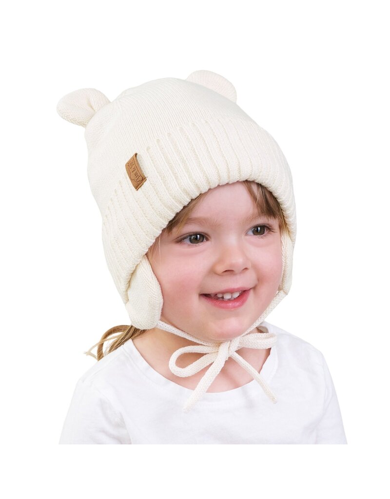 Jan and Jul Vanilla Cream Knit Bear Winter Hat