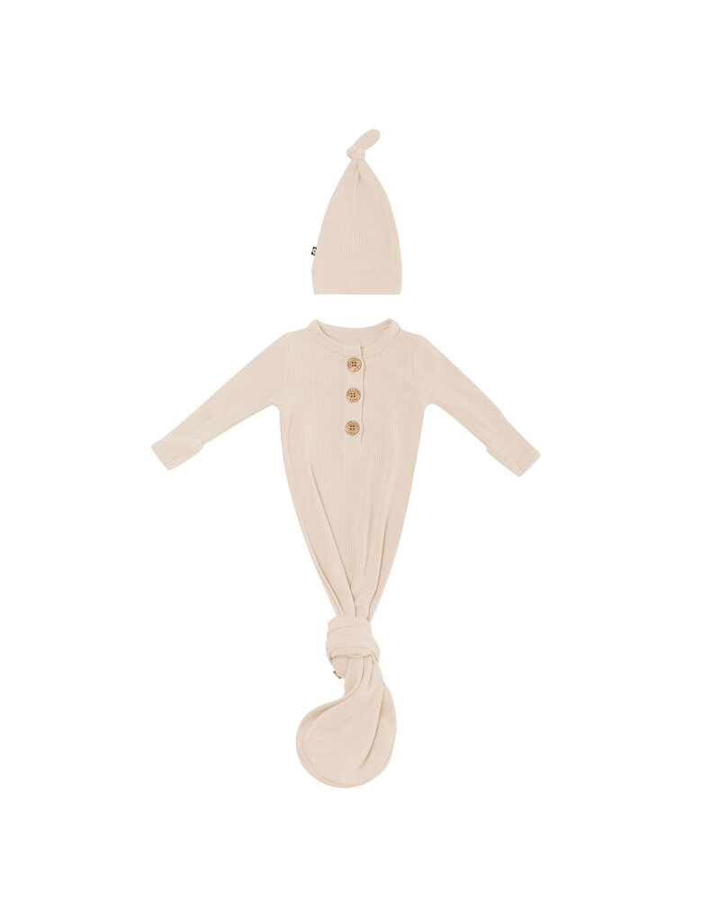 Kyte Baby Bisque Ribbed Knotted Gown w/Hat Set