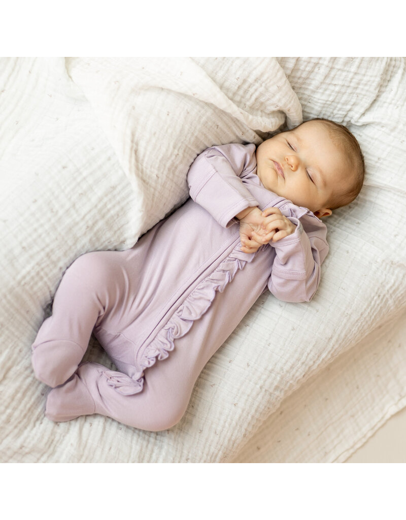 Lavender Fog Modal Ruffle Zip Footie