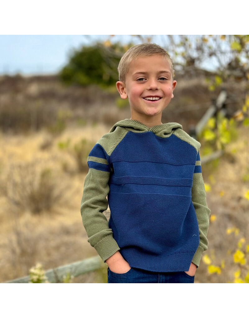 Me & Henry Pedro Striped Hooded Sweater Green/Navy