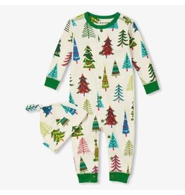 Hatley Christmas Trees Baby Coverall & Hat