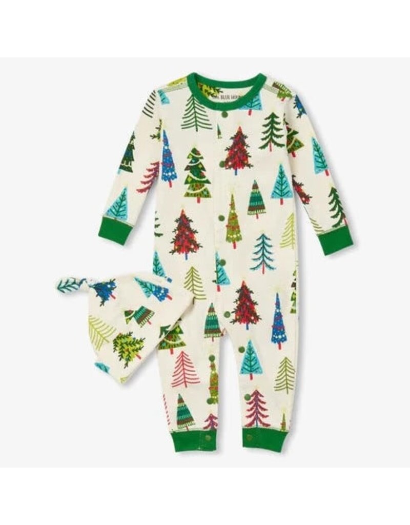 Hatley Christmas Trees Baby Coverall & Hat