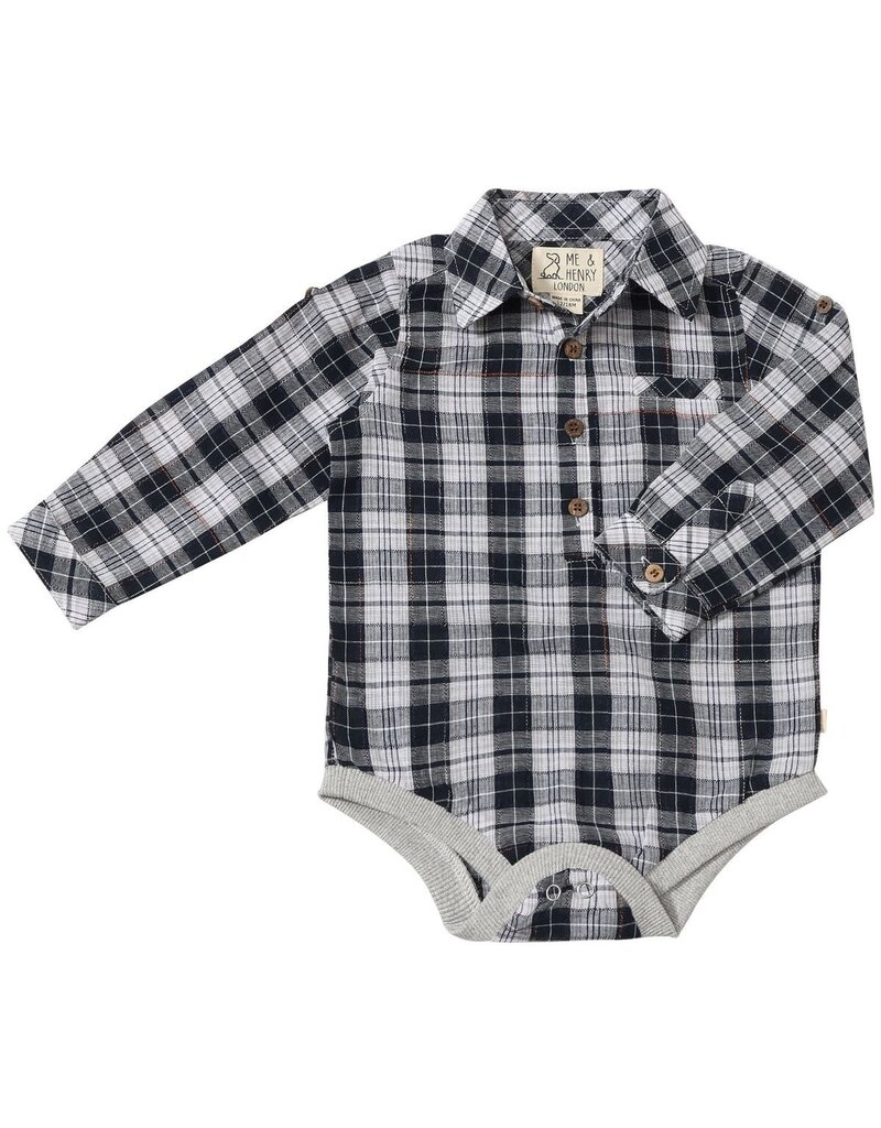 Me & Henry Jasper Woven Onesie Navy/White Plaid