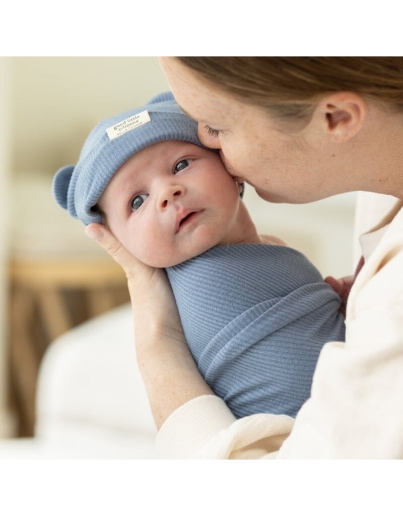 Bella Tunno Rib Swaddle & Beanie Set, Rain