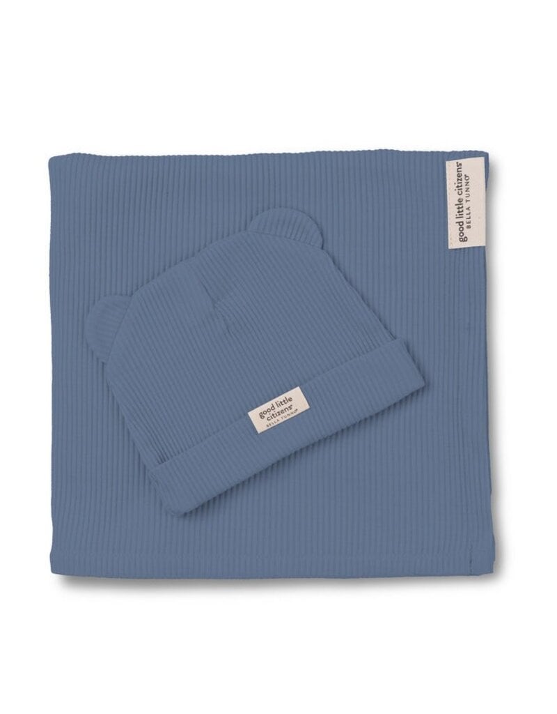 Bella Tunno Rib Swaddle & Beanie Set, Rain