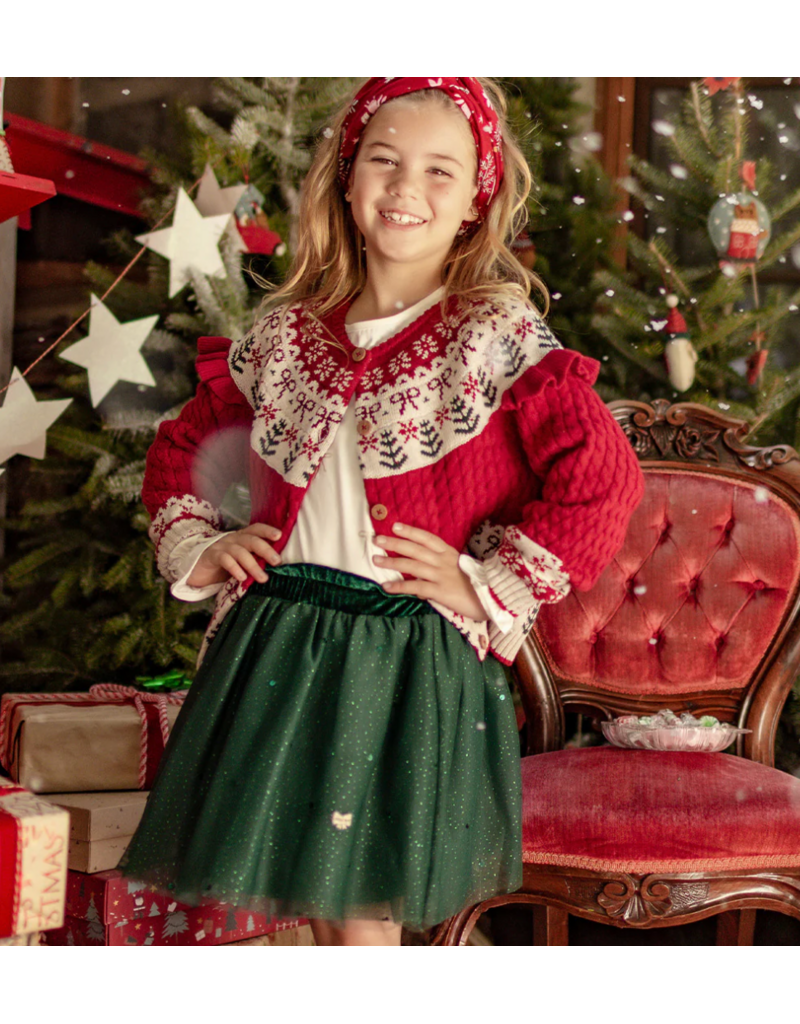 Souris Mini Jacquard Red Knit Cardigan