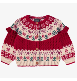 Souris Mini Jacquard Red Knit Baby Cardigan Souris Mini Jacquard Red Knit Baby Cardigan