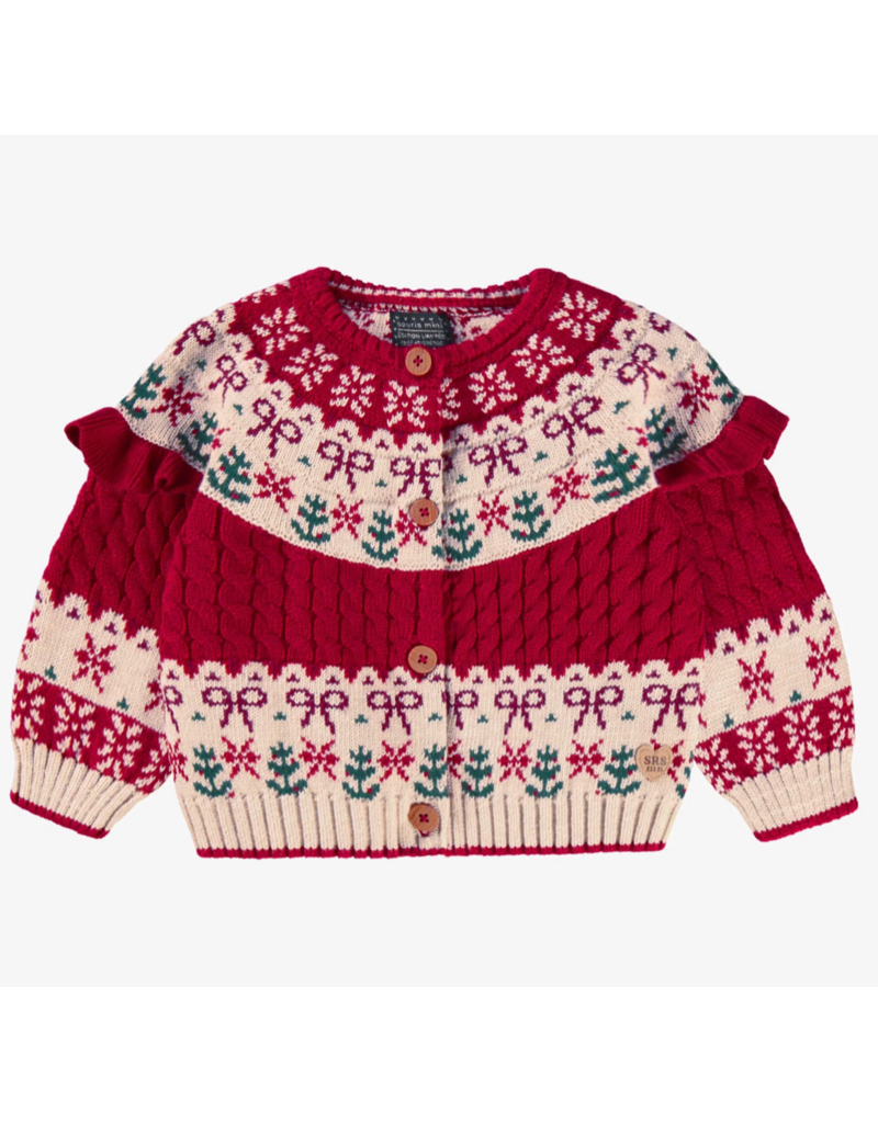 Souris Mini Jacquard Red Knit Baby Cardigan