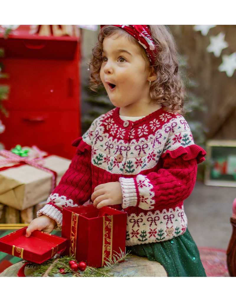 Souris Mini Jacquard Red Knit Baby Cardigan