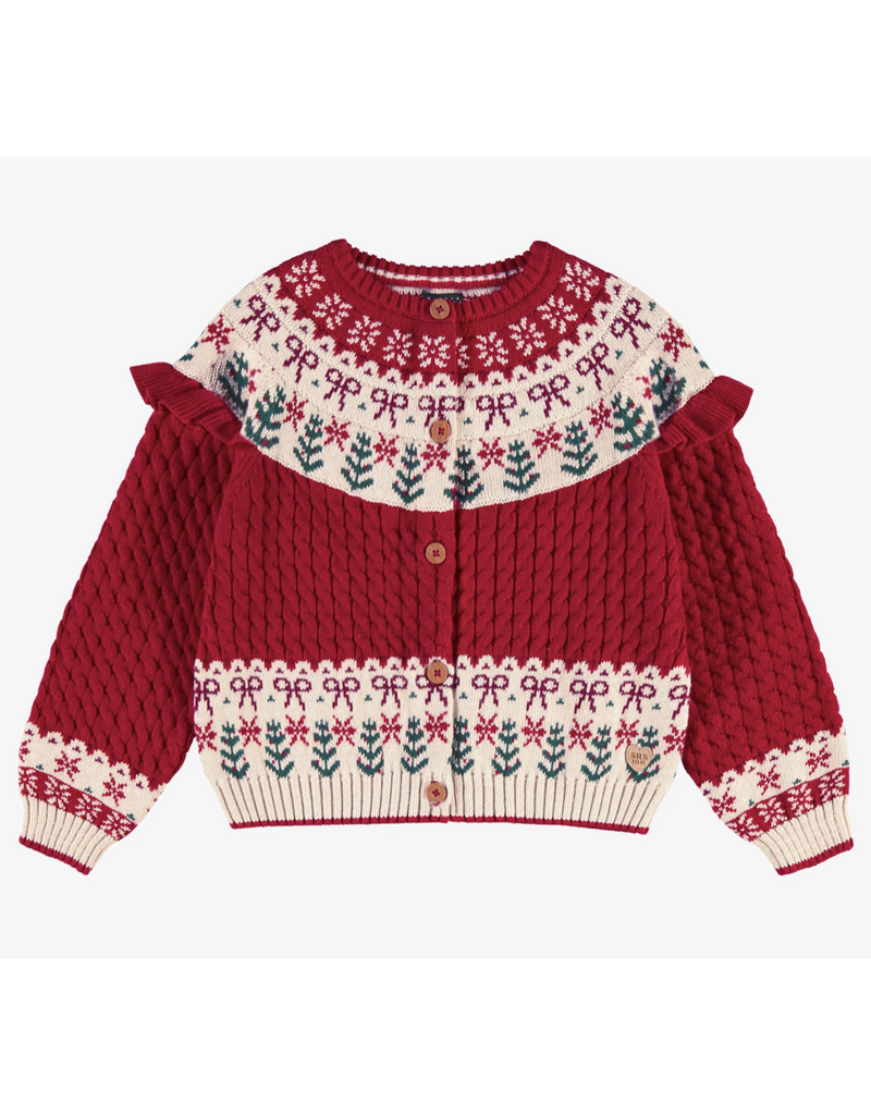 Souris Mini Jacquard Red Knit Cardigan