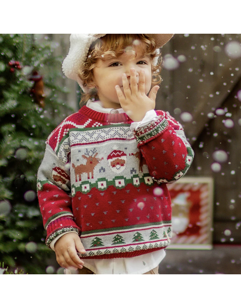 Souris Mini Festival Pattern Red Baby Sweater