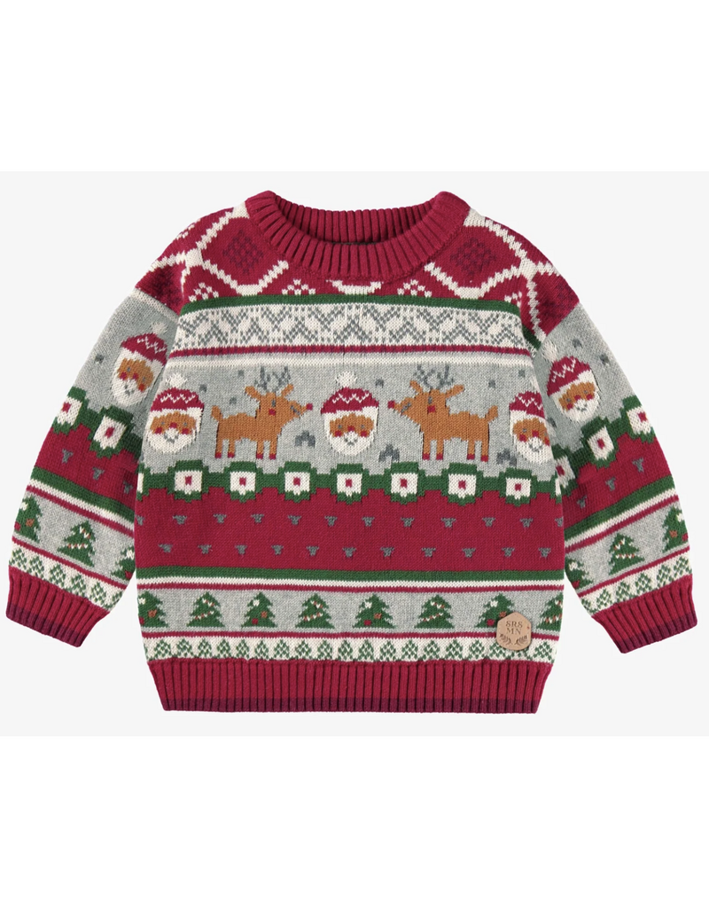 Souris Mini Festival Pattern Red Baby Sweater