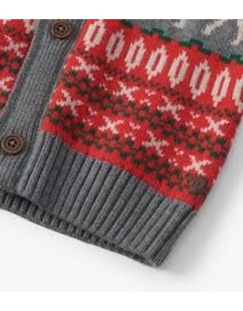 Hatley Grey/Red Winter Elk Shawl Collar Cardigan