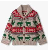 Hatley Red/Green Winter Elk Shawl Collar Cardigan