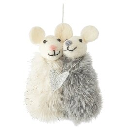 Silver Heart Hugging Mice Ornament