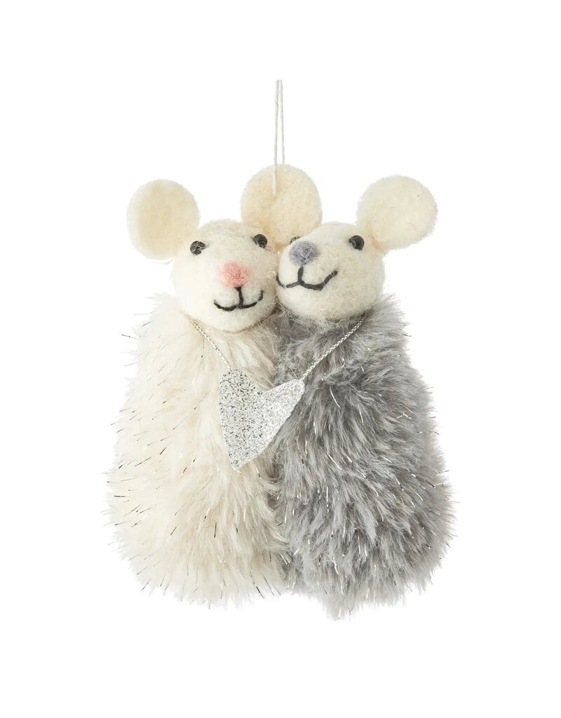 Silver Heart Hugging Mice Ornament