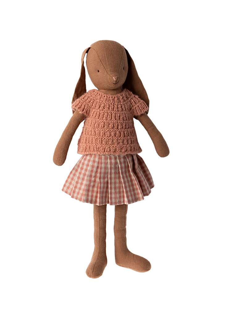 Maileg Bunny size 3, Chocolate Brown, Knitted Shirt & Skirt