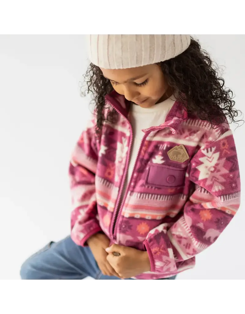 Souris Mini Pink Patterned Baby Fleece Jacket