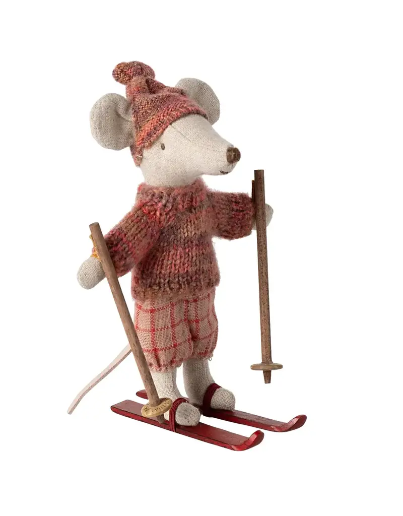 Maileg Winter Mouse with Ski Set, Big Sister - Rose