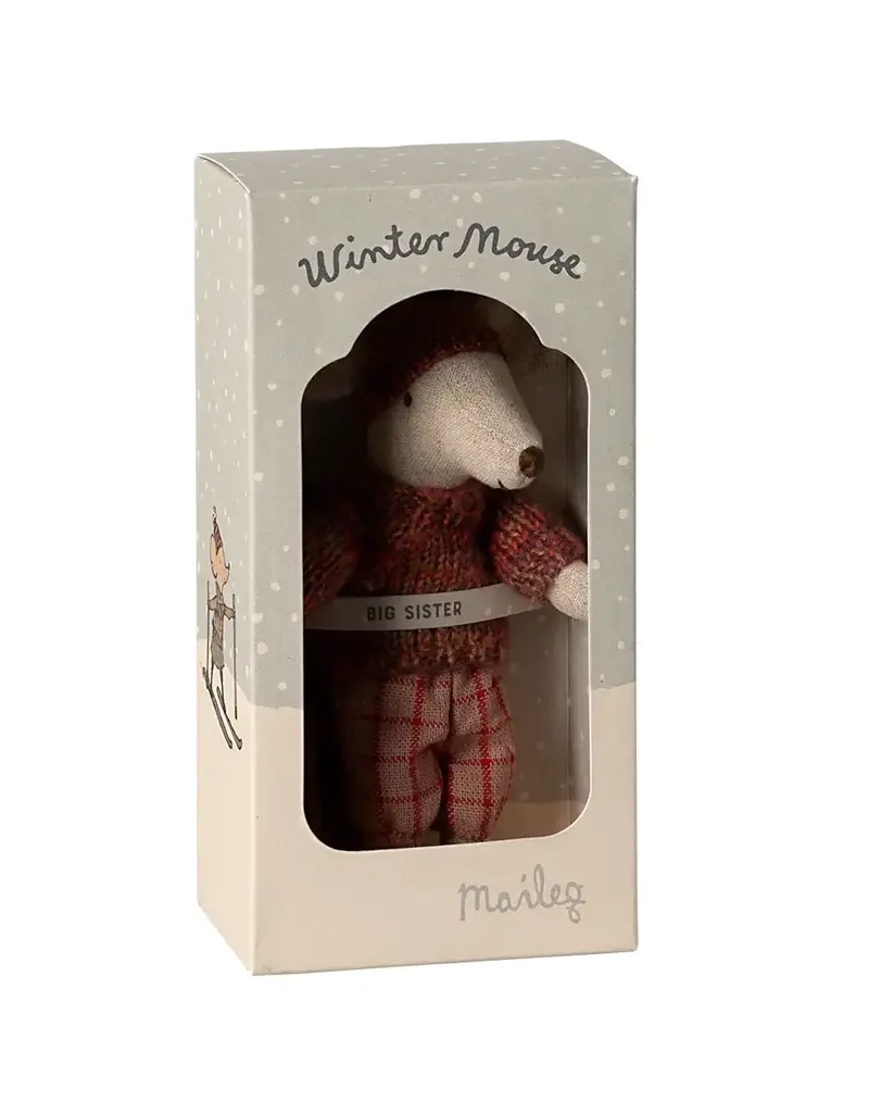 Maileg Winter Mouse with Ski Set, Big Sister - Rose