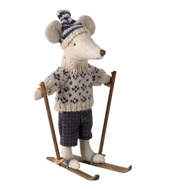 Maileg Winter Mouse with Ski Set, Dad - Blue