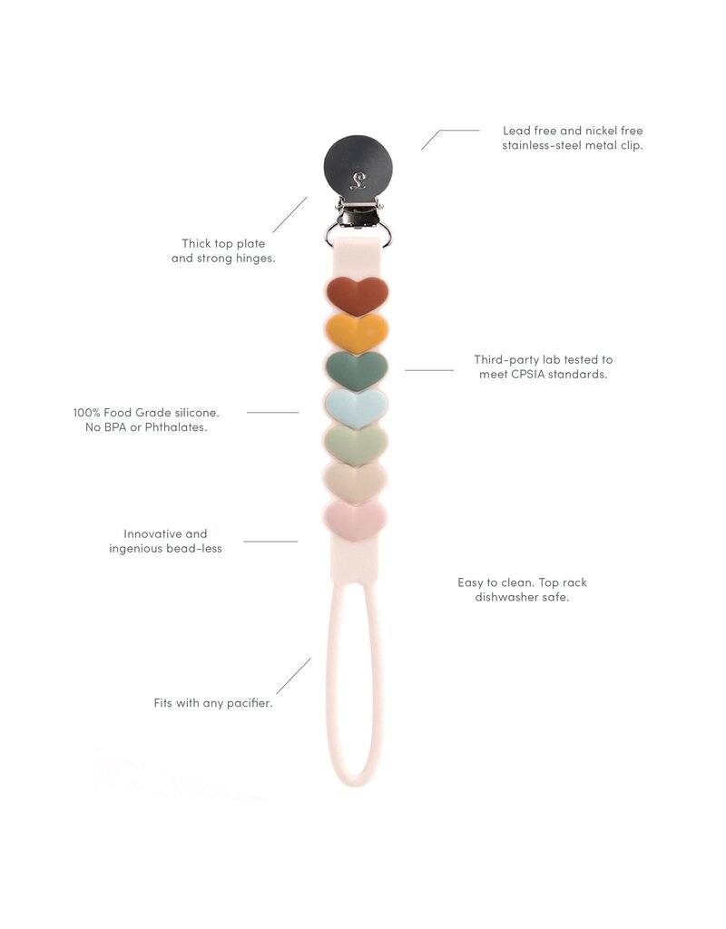 Loulou Lollipop Beadless Pacifier Clip - Sweetheart Rainbow
