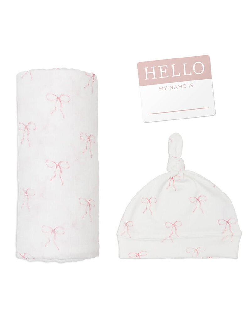 Lulujo Hello World Blanket & Knotted Hat - Bows