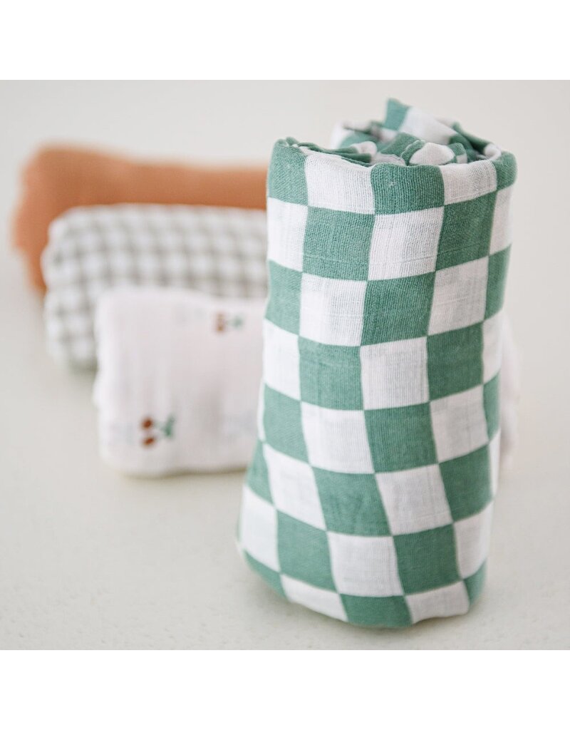 La Petite Ourse Swaddle Blanket - Green Checks