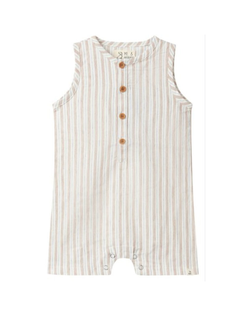 Me & Henry Cabin Sleeveless Romper, Beige Stripe