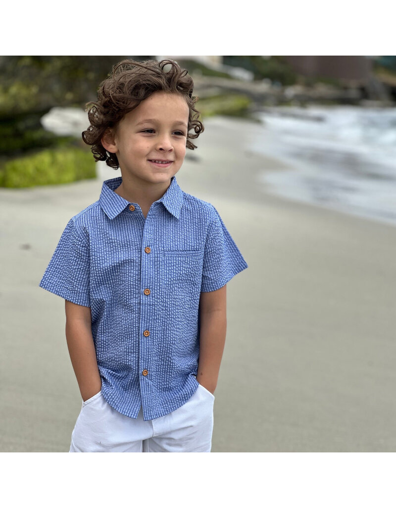 Me & Henry Newport Woven Shirt, Navy Seersucker