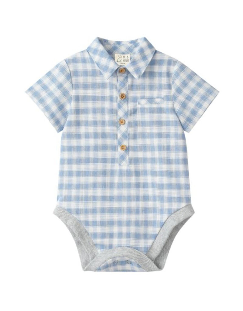 Me & Henry Plaid Helford Onesie, Blue/White