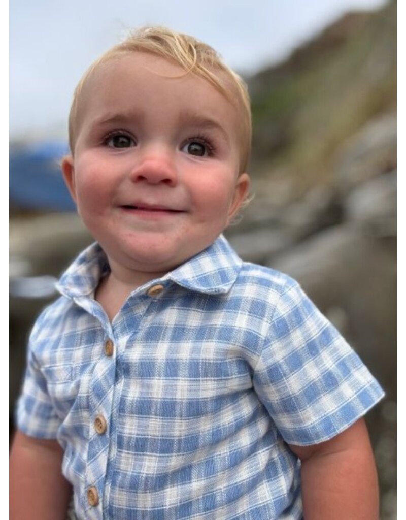 Me & Henry Plaid Helford Onesie, Blue/White