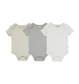 Me & Henry Walty Onesie 3pk, White/Grey/Charcoal