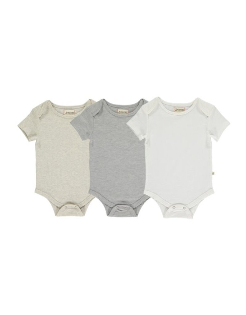 Me & Henry Walty Onesie 3pk, White/Grey/Charcoal