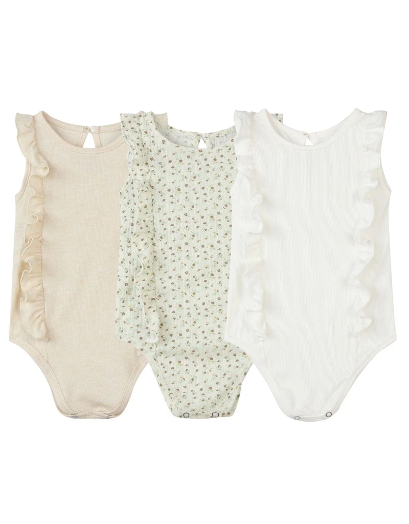Vignette Lark Onesie 3pk (White/Floral/Tan)