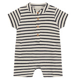 Striped Henley Romper, Pepper/Vanilla