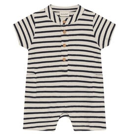 Striped Henley Romper, Pepper/Vanilla