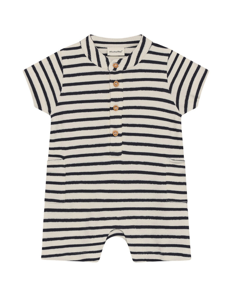 Striped Henley Romper, Pepper/Vanilla