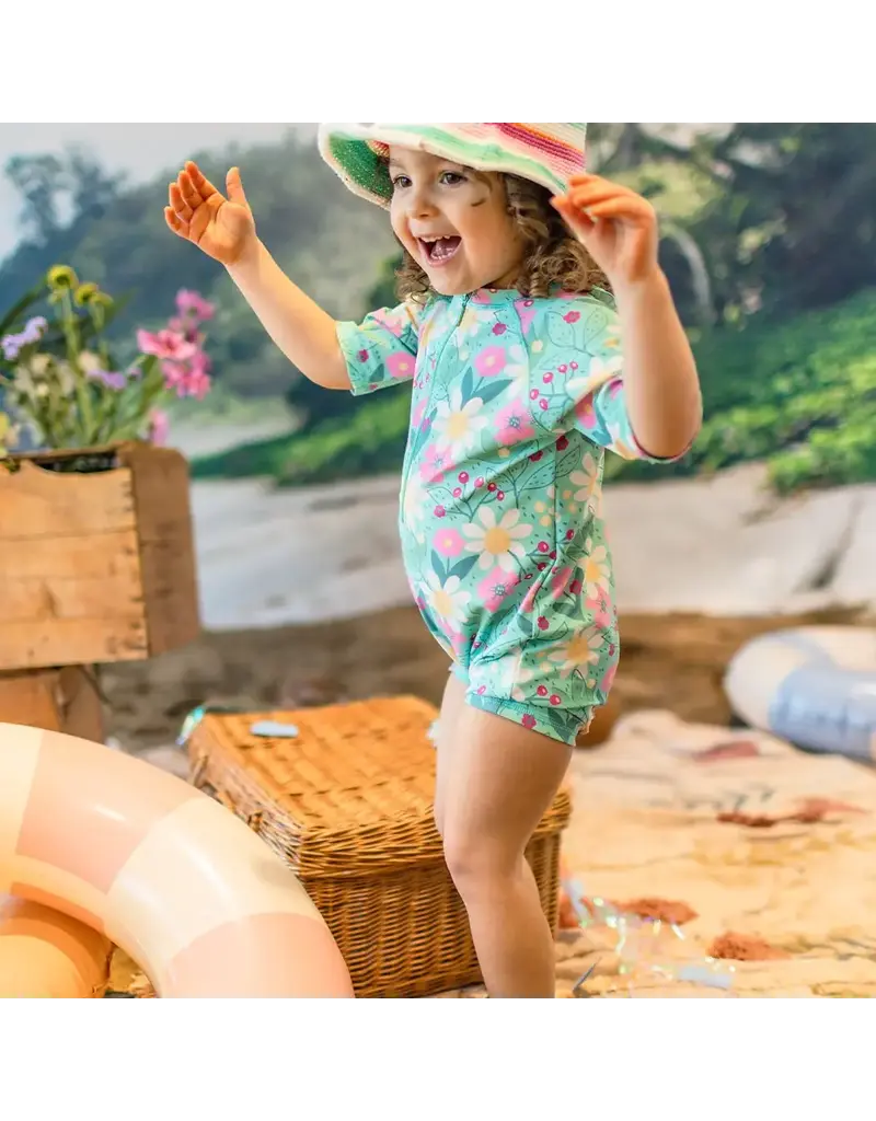 Souris Mini Floral UV Suit, Turquoise