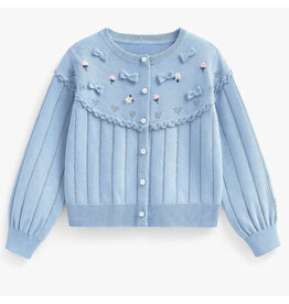 Souris Mini Flowers & Bows Knit Cardigan, Blue