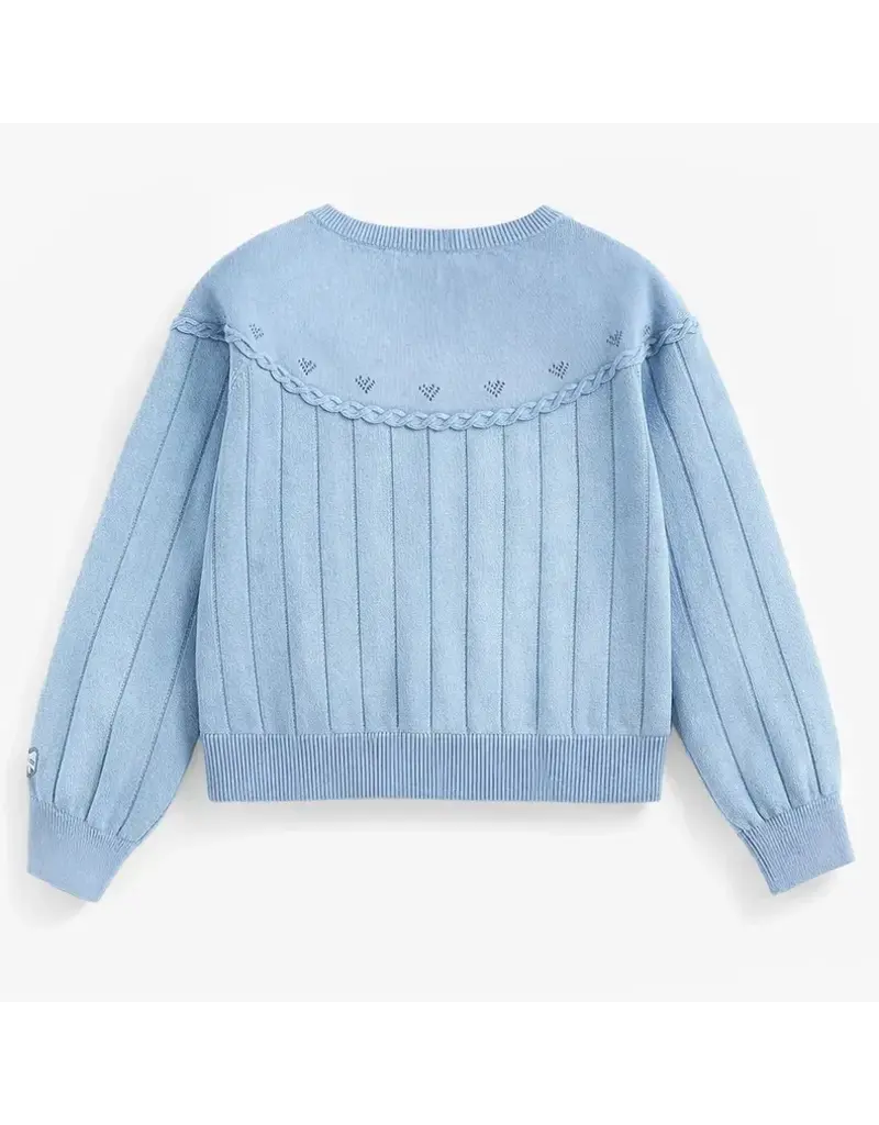 Souris Mini Flowers & Bows Knit Cardigan, Blue