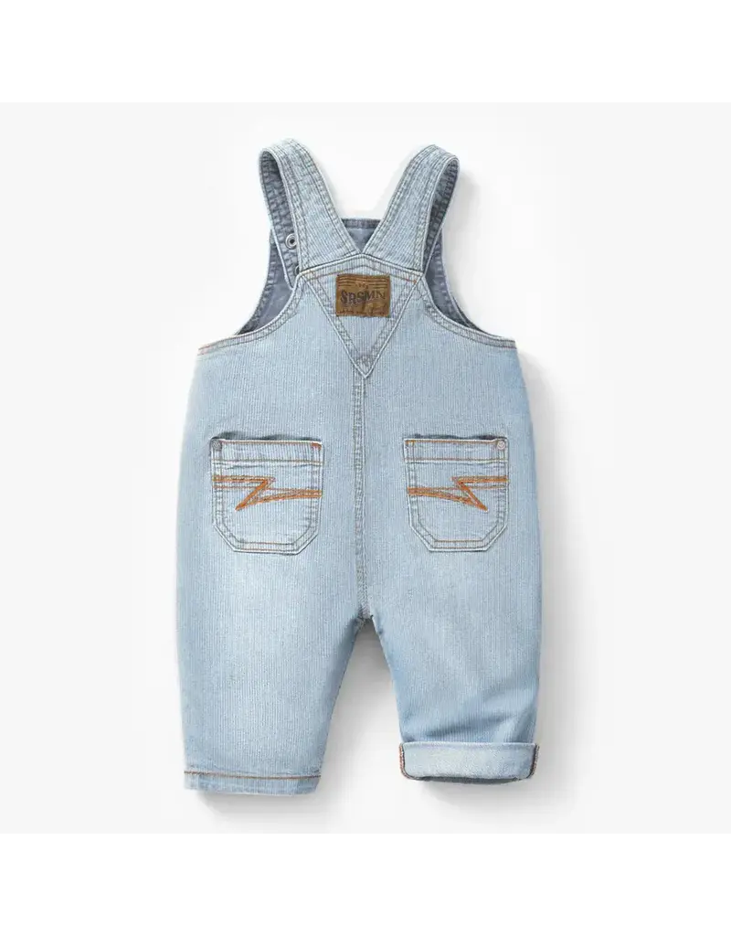 Souris Mini Striped Denim Baby Overalls, Light Blue