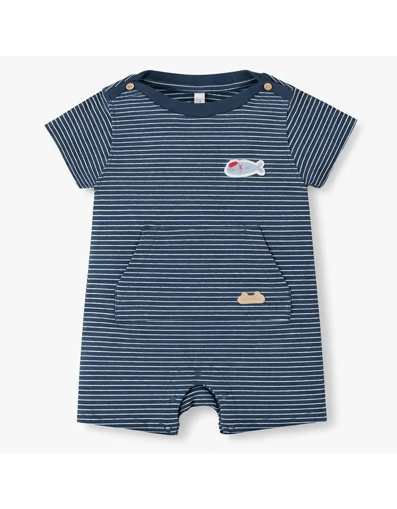 Souris Mini French Sardine Romper, Navy/Cream Striped