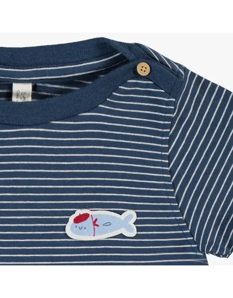 Souris Mini French Sardine Romper, Navy/Cream Striped