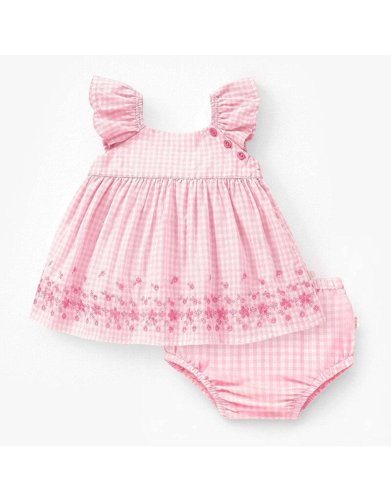 Souris Mini Pink Checkered Baby Dress + Bloomers
